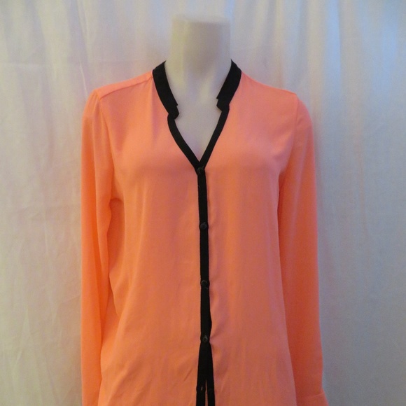 BB Dakota Tops - BB DAKOTA NEON PINK BUTTON DOWN SHIRT W/BLACK TRIM